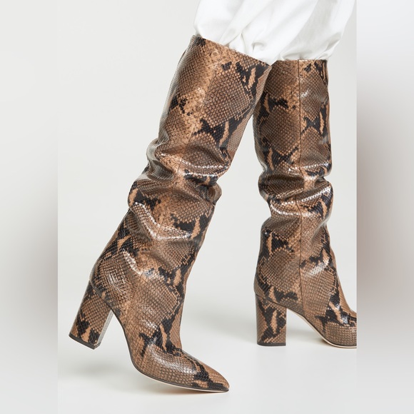 Paris Texas Knee-high Lamé Python-embossed Leather Boots In Bronze - Picture 1 of 12